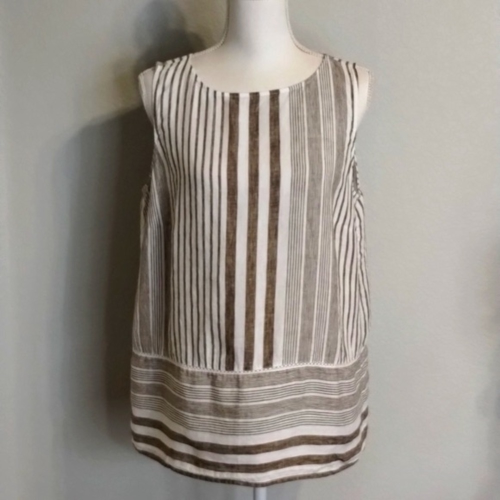 J. Jill White and Brown Striped Sleeveless Tank